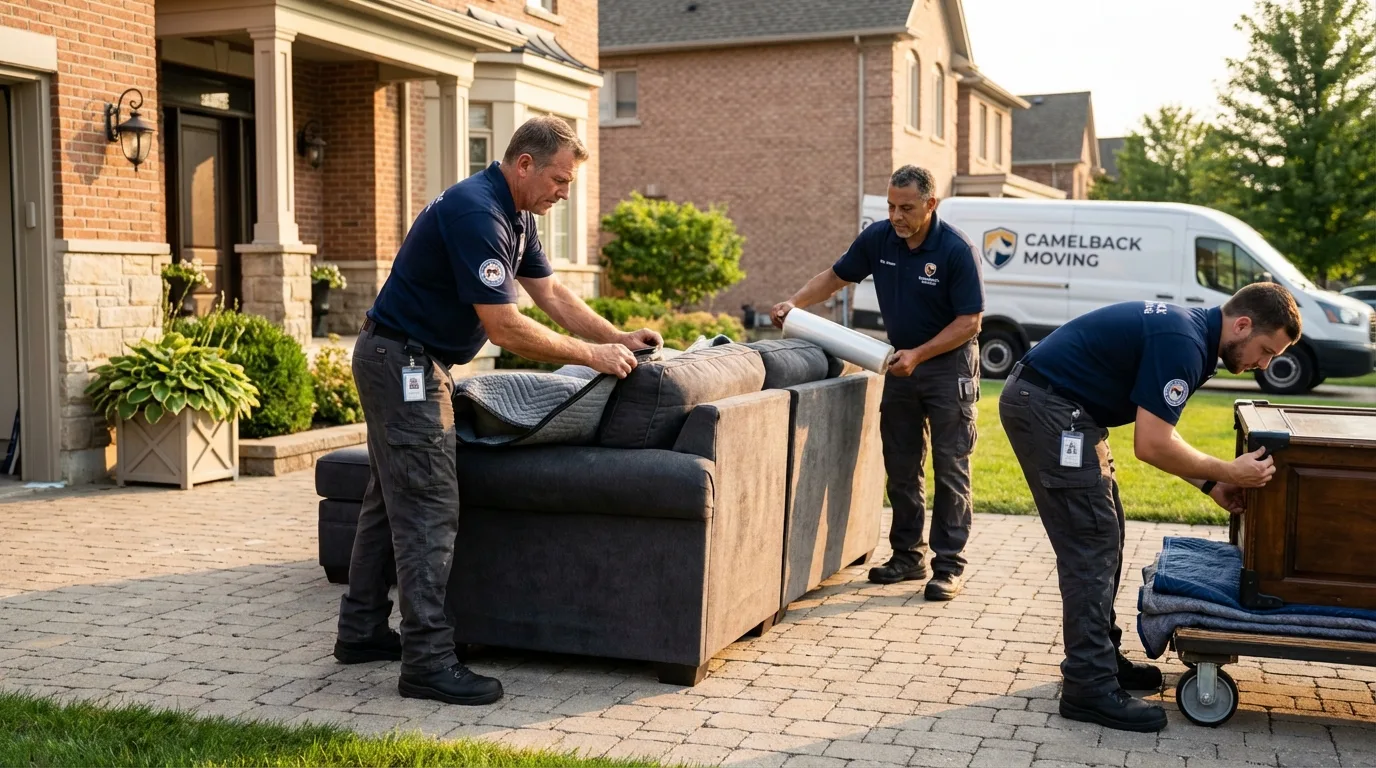 Large estate moving crew wrapping furniture in Devens, MA